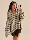 Gilet zippé rayé – Beige