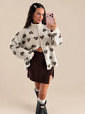Heart Zipper Cardigan – Cream/Brown