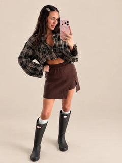 Jupe-short en maille – Marron