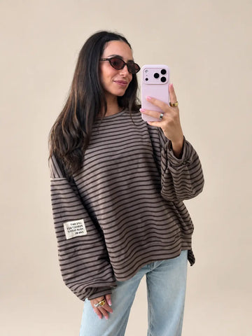 Sweatshirt gestreift – Taupe