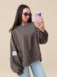 Sweatshirt gestreift – Taupe