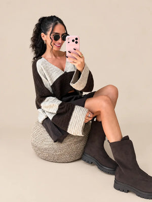 Gestreifter Strickcardigan – Braun