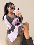 Gestreept Gebreid Vest – Grijs/Roze