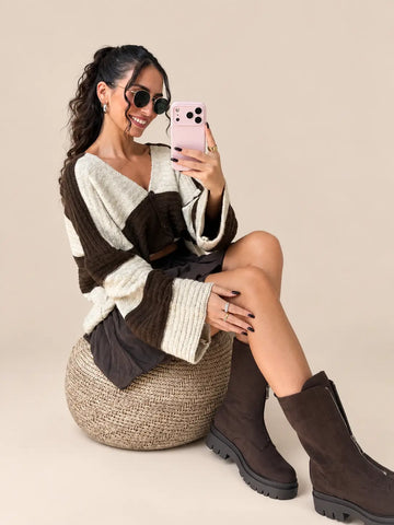 Gestreept bruin vest voor dames | Lisa’s Boutique