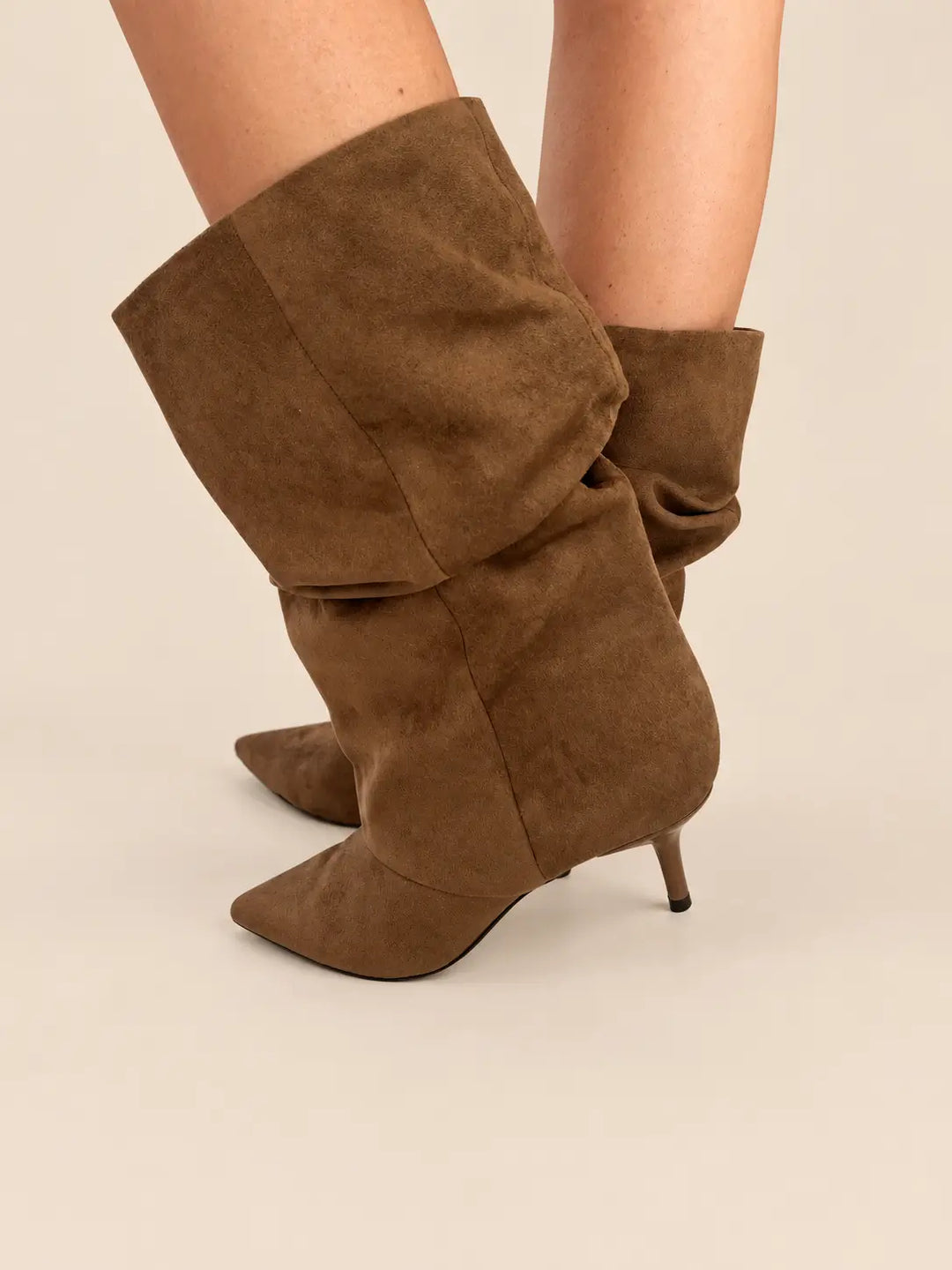 Brown suede-look ankle boots styled in an outfit | Lisa’s Boutique