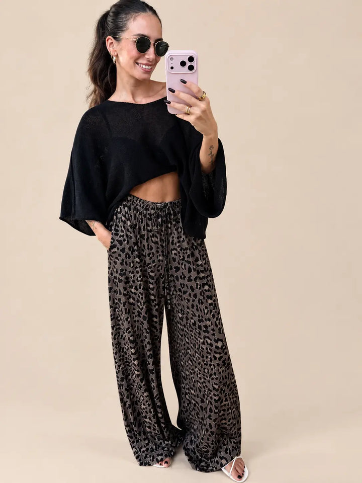 Leopard-Print Jersey Trousers – Dark Taupe - Tall (length)