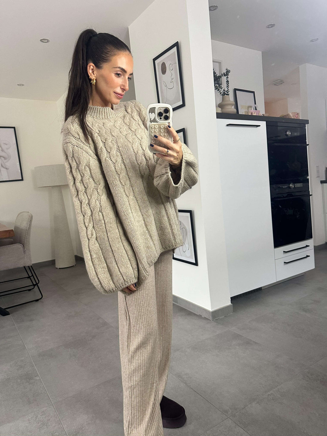 Zopfmuster Pullover Beige