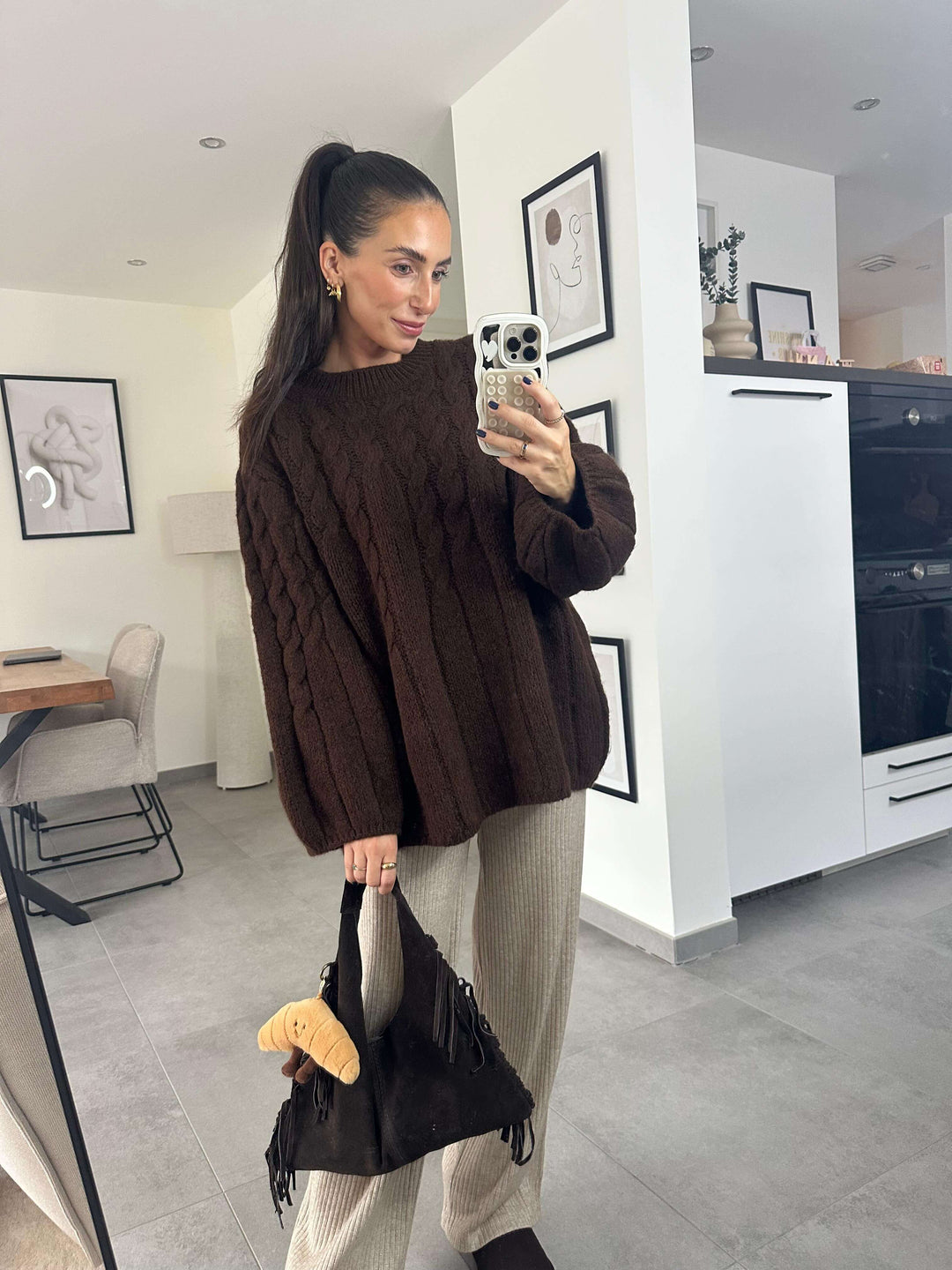 Zopfmuster Pullover Braun