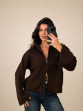 Gerippter Zip Cardigan – Braun