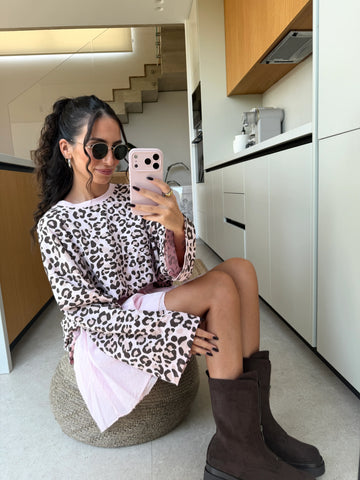 Roze longsleeve met luipaardprint voor dames | Lisa’s Boutique