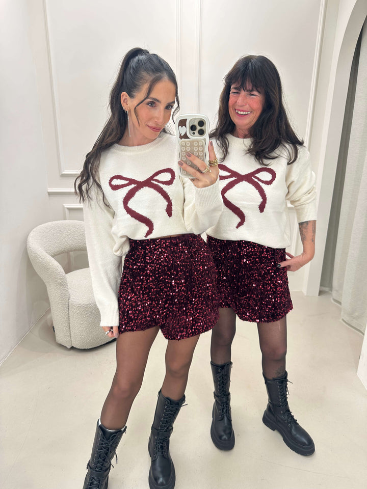 Glitzer Hosenrock Bordeaux mit Pailletten