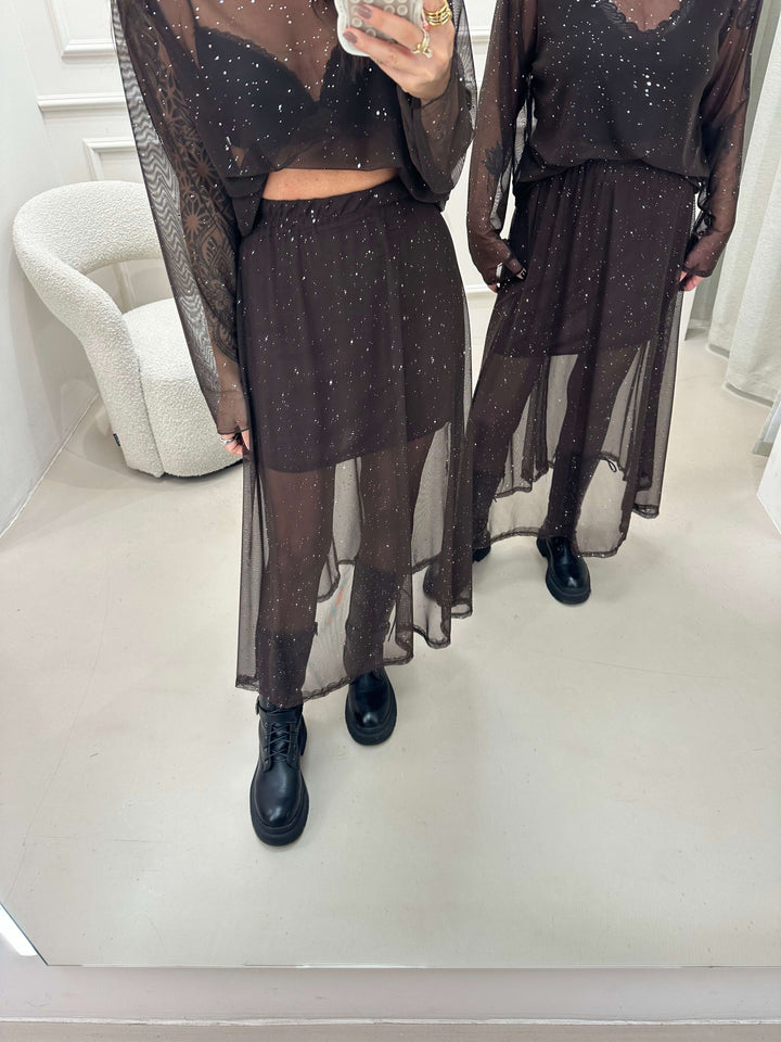 Glitzer-Mesh-Rock in Braun