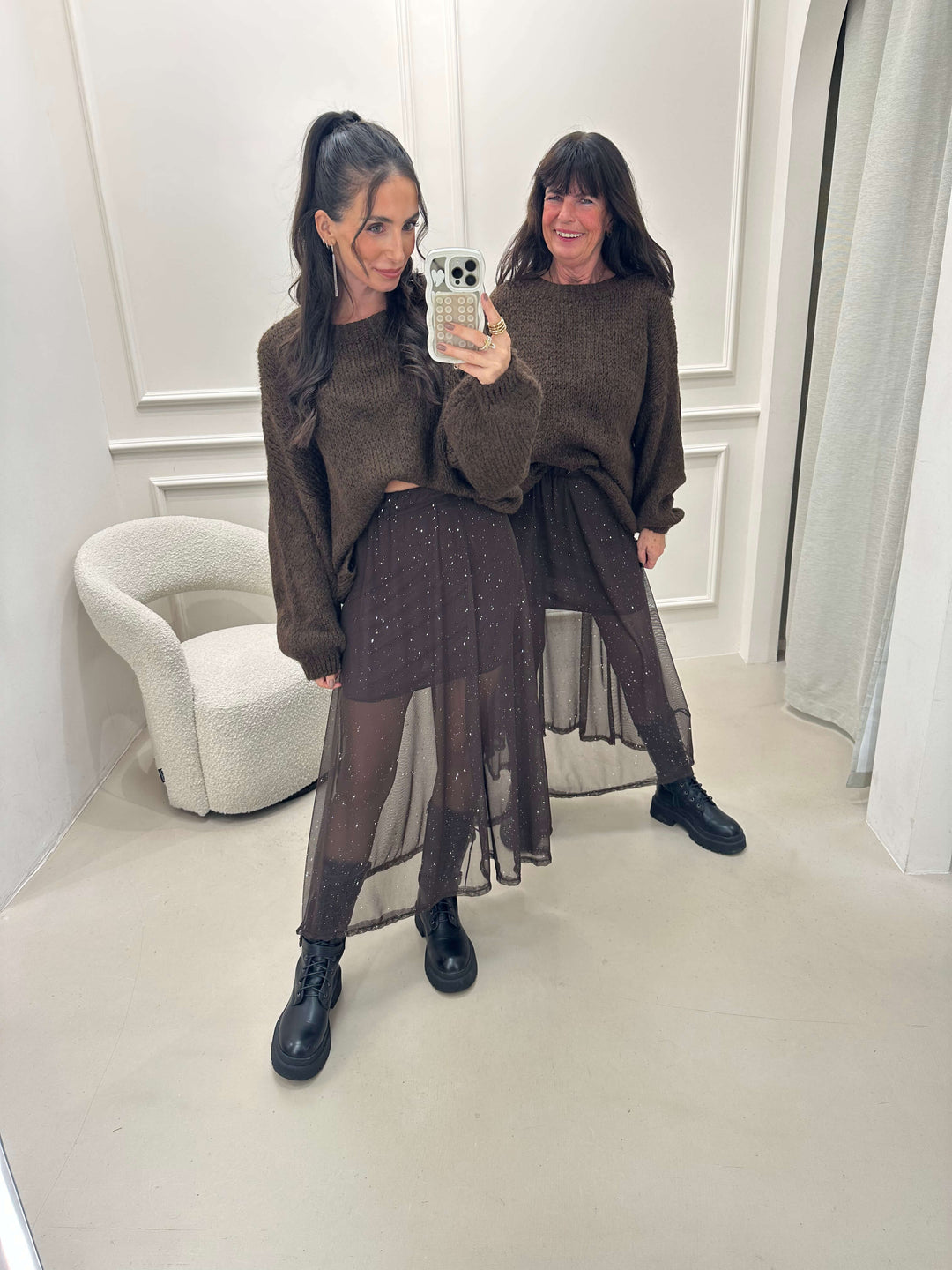 Glitzer-Mesh-Rock in Braun