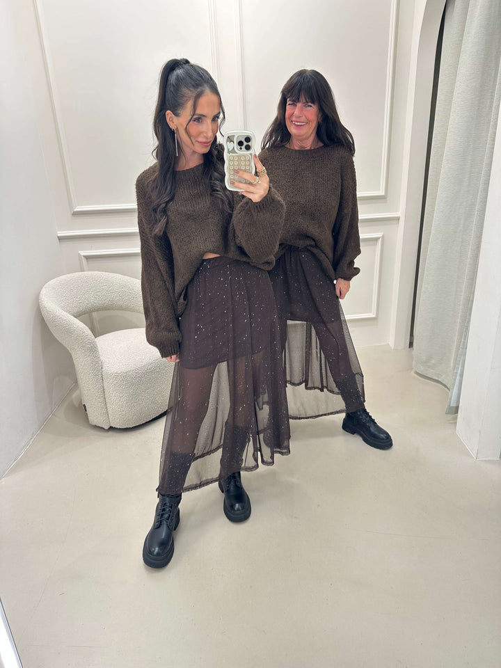 Glitzer-Mesh-Rock in Braun