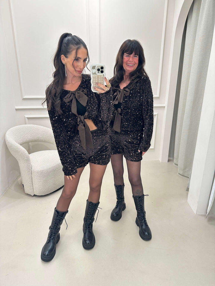 Sequin blouse with bows, brown