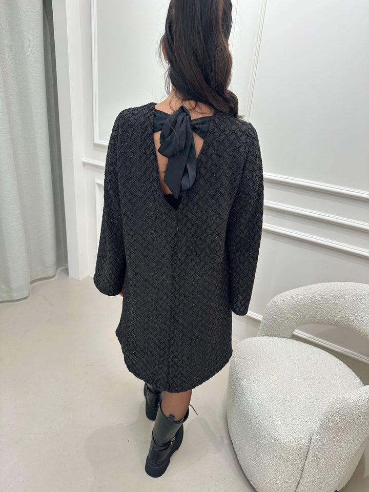 Glitzer Kleid Schleifen-Rücken Braun