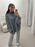 Fluffy oversized knitted sweater in dark grey