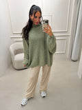 Fluffy oversized knitted sweater in khaki