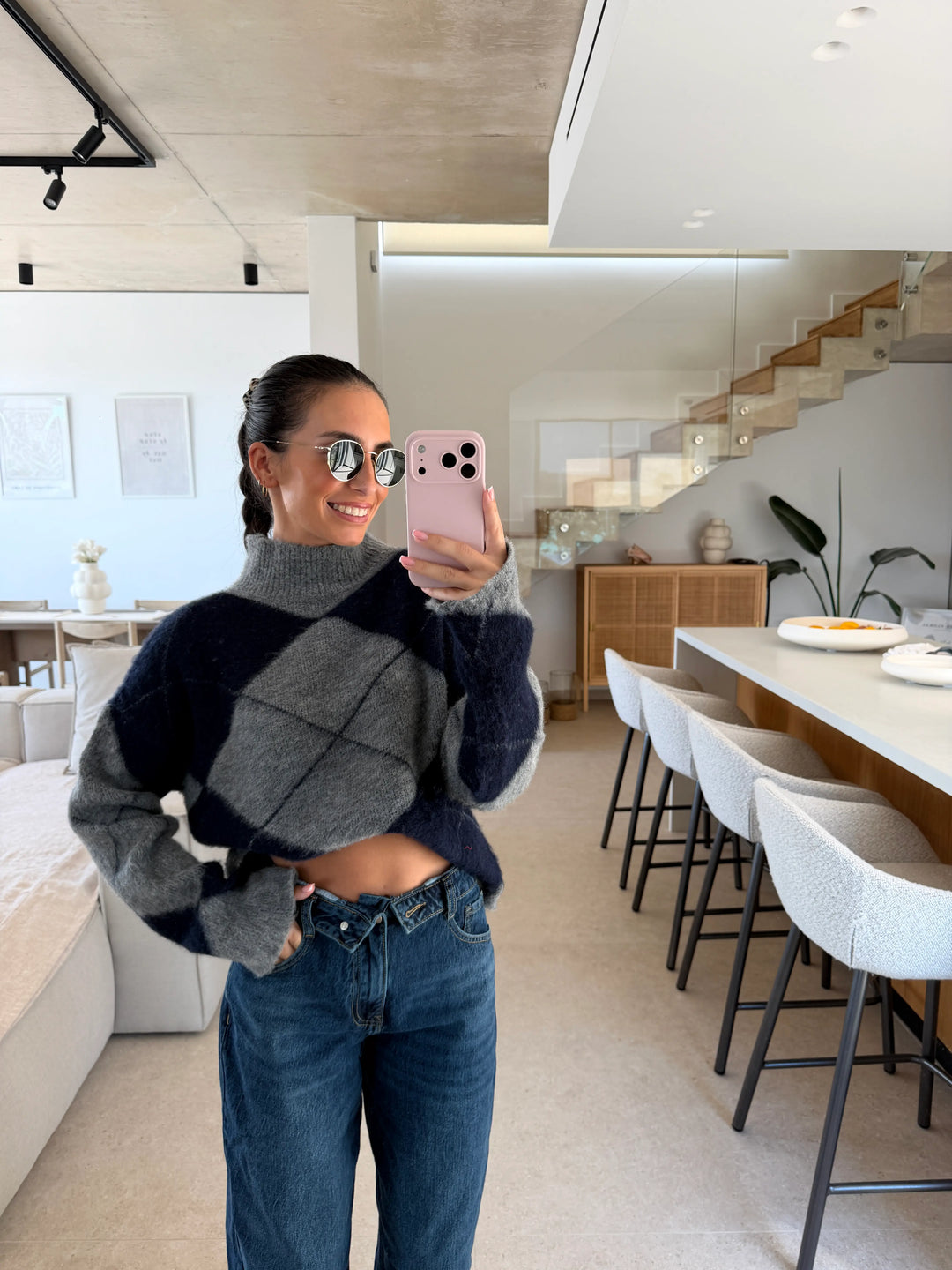 Argyle Knit Sweater – Grey