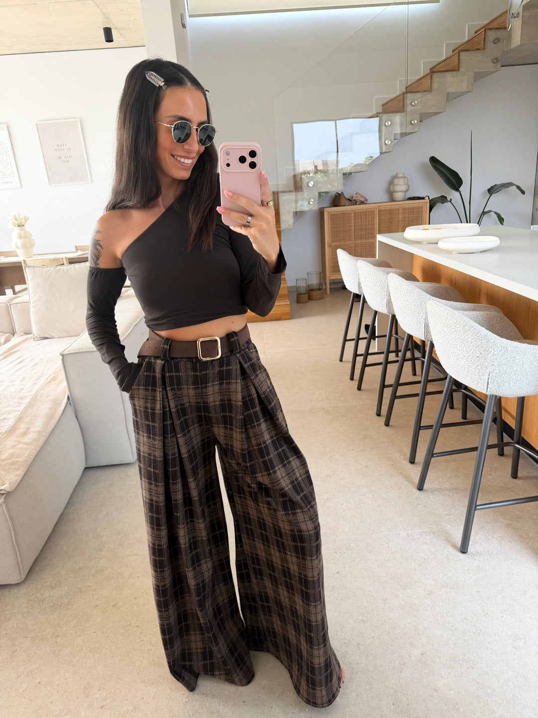 Checked Trousers – Brown, view 3 | Lisa’s Boutique