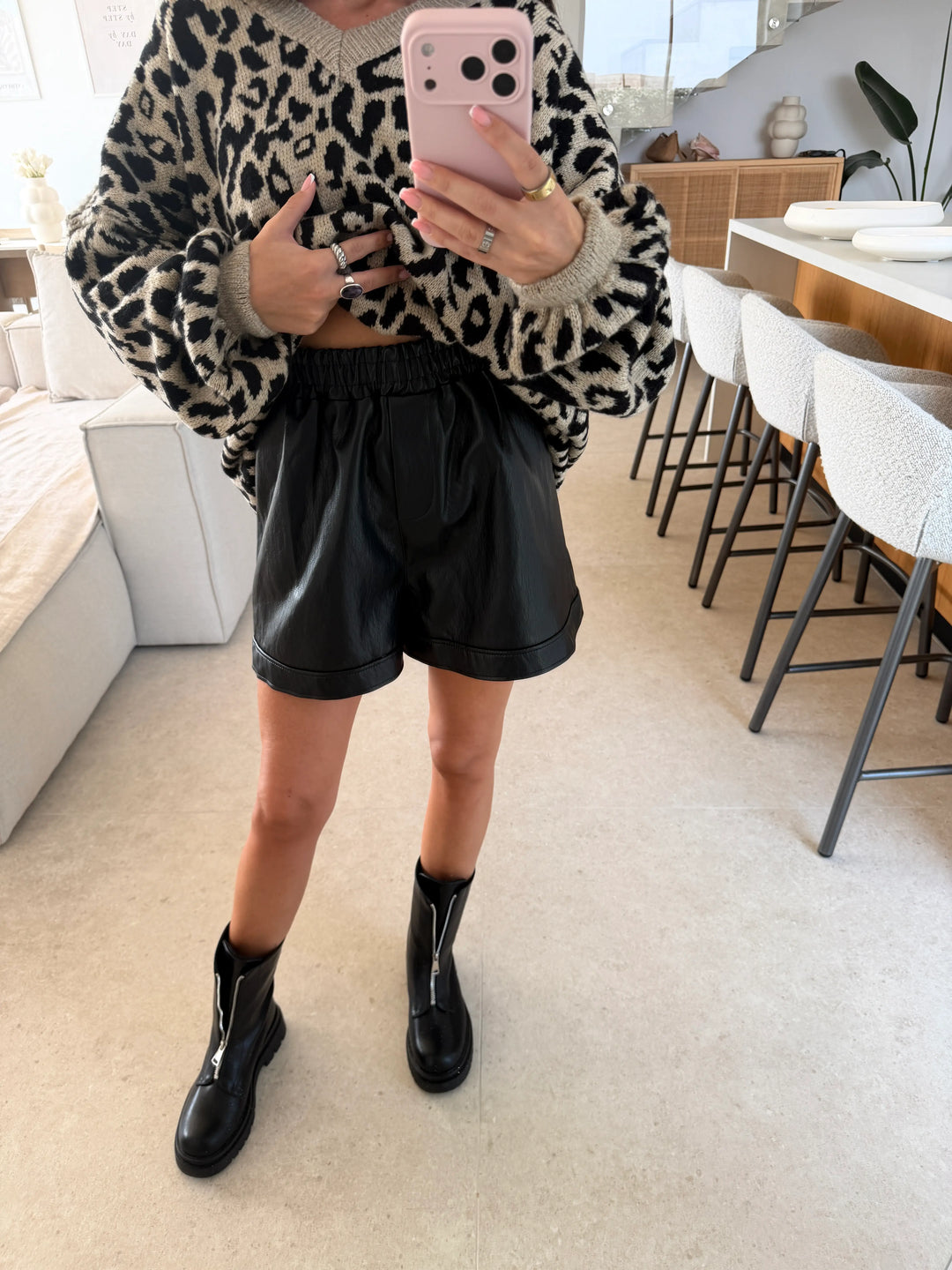 Faux Leather Shorts – Black, view 3 | Lisa’s Boutique