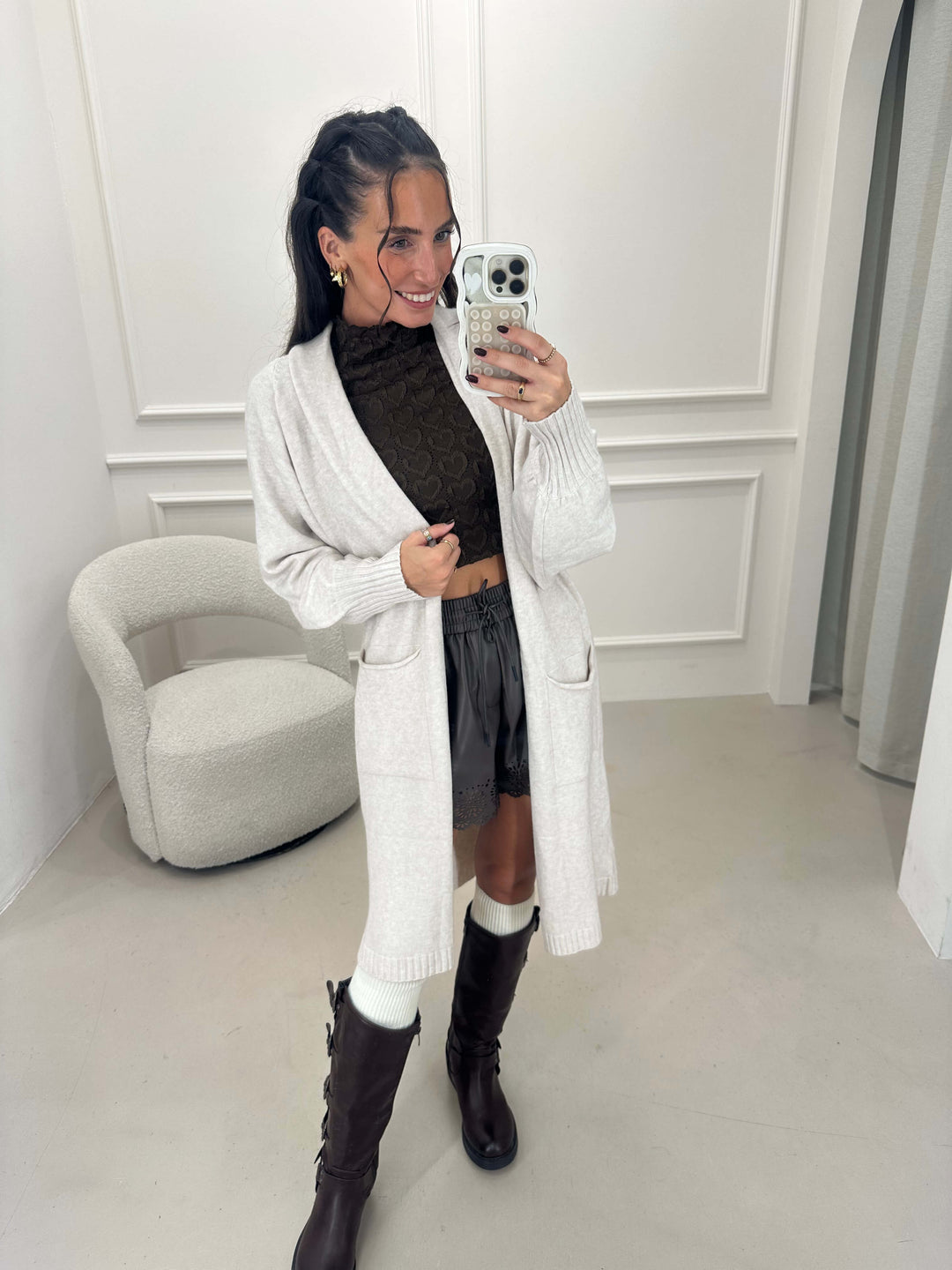 Langer Strickcardigan Beige