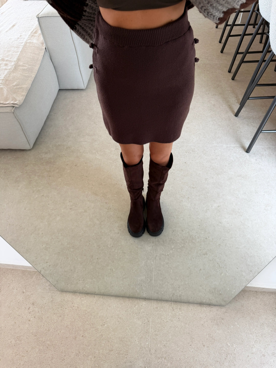 Mini Knitted Skirt – Brown