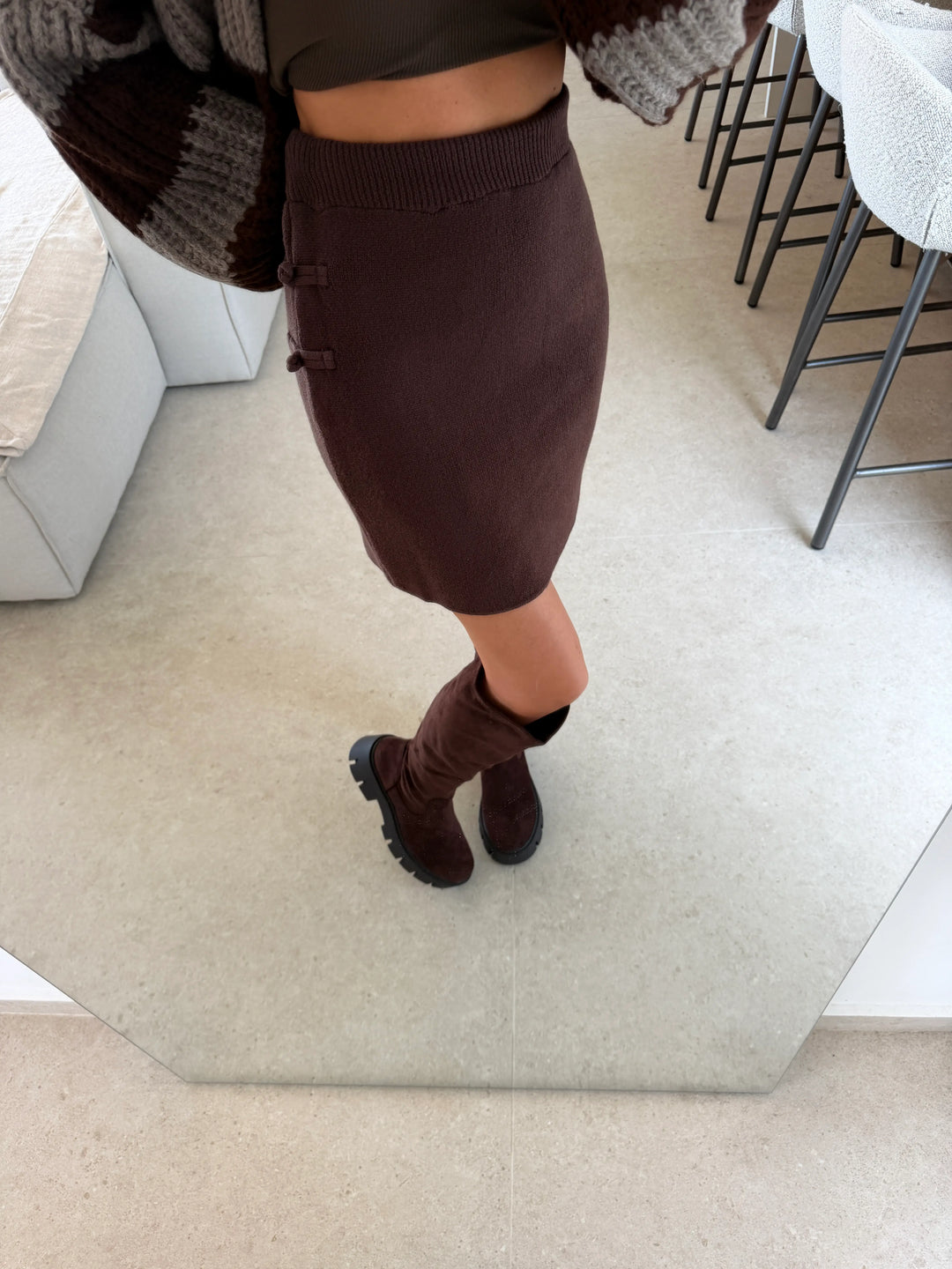 Mini Knitted Skirt – Brown