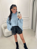 Fluffy oversized knitted sweater in grey/blue