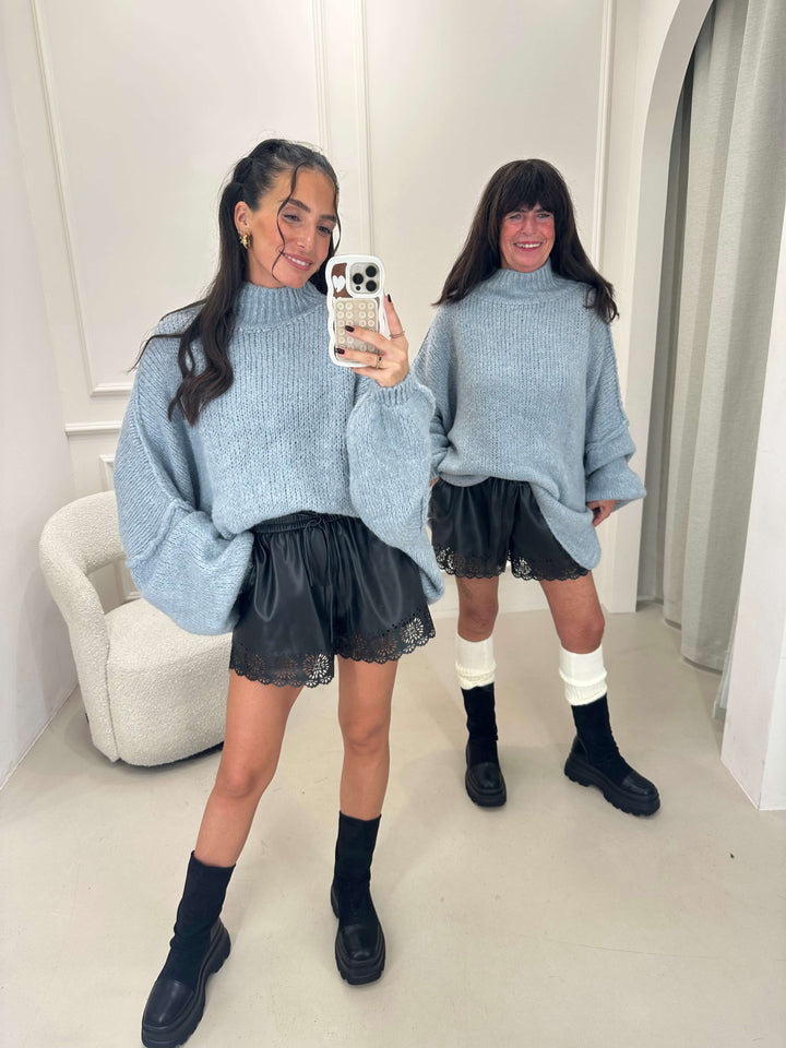 Flauschi Oversize-Strickpullover in Grau/ Blau