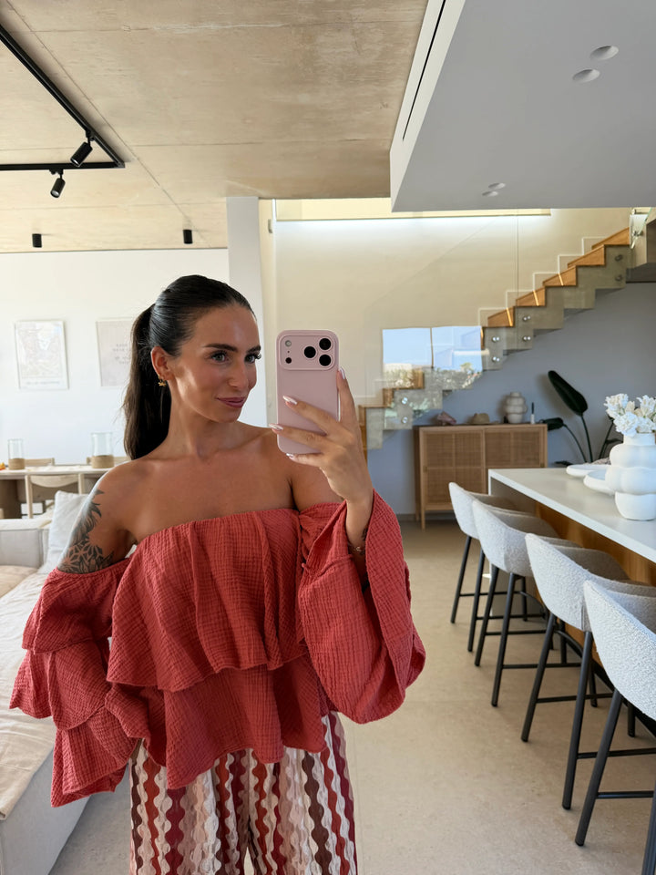 Strapless Mousseline Blouse – Roest