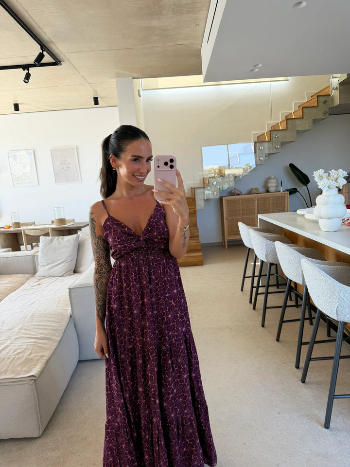 Maxikleid Flower – Burgunder
