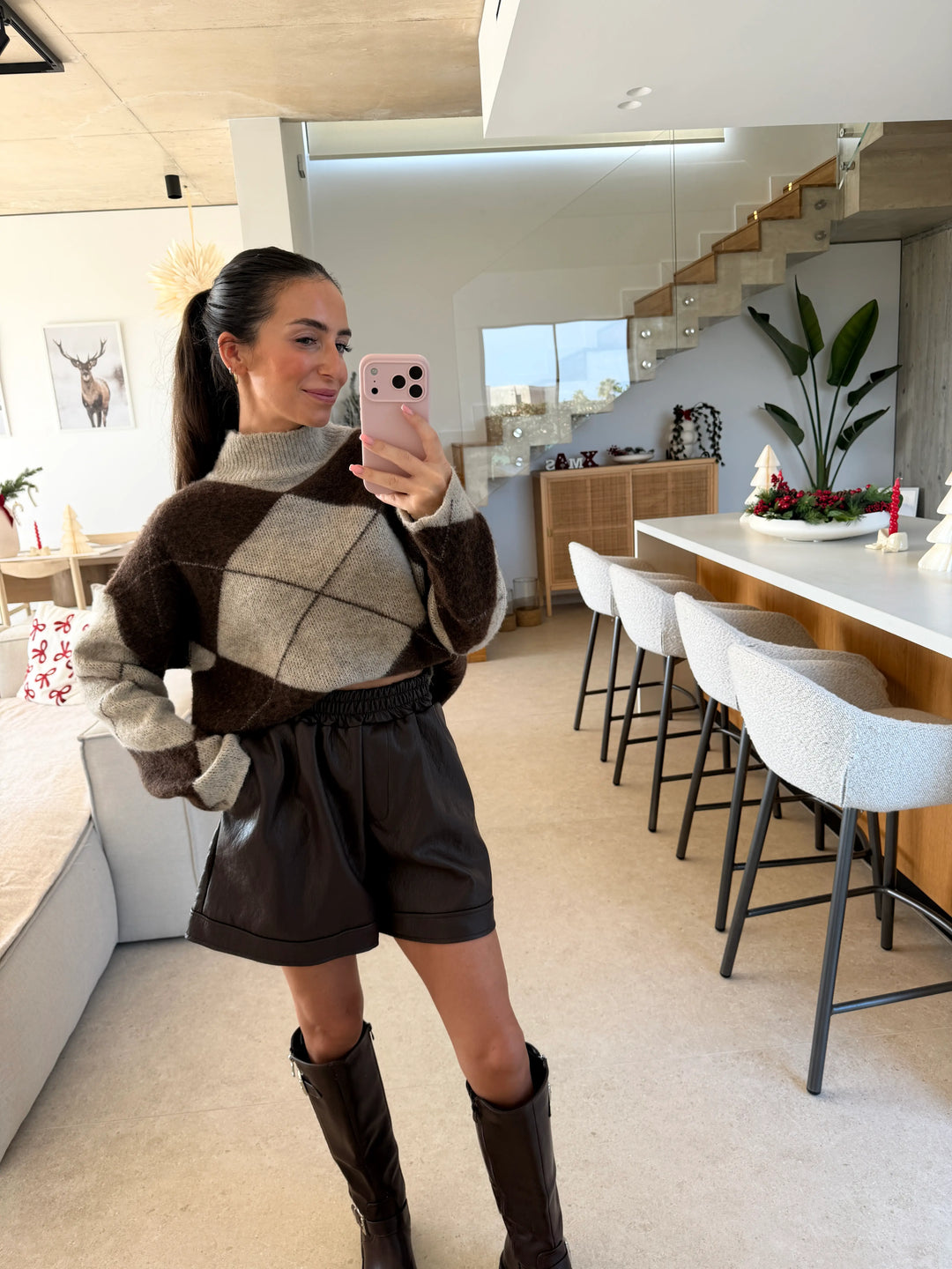 Argyle Knit Sweater – Brown