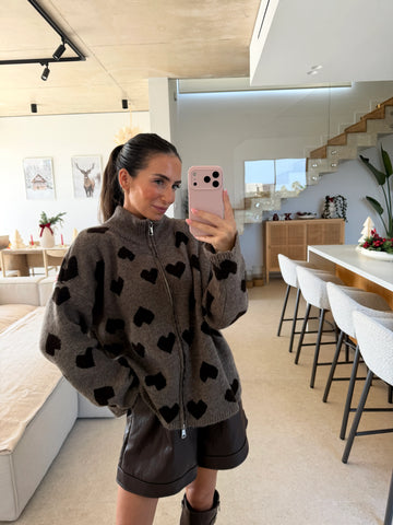 Cardigan con cuori – Beige/Marrone