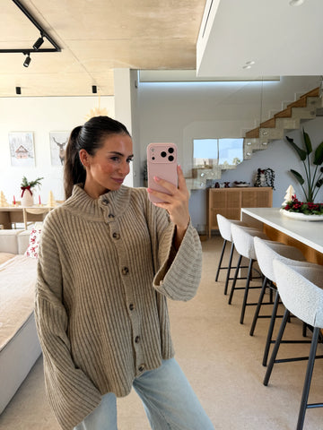 Maglione oversize a coste – Beige