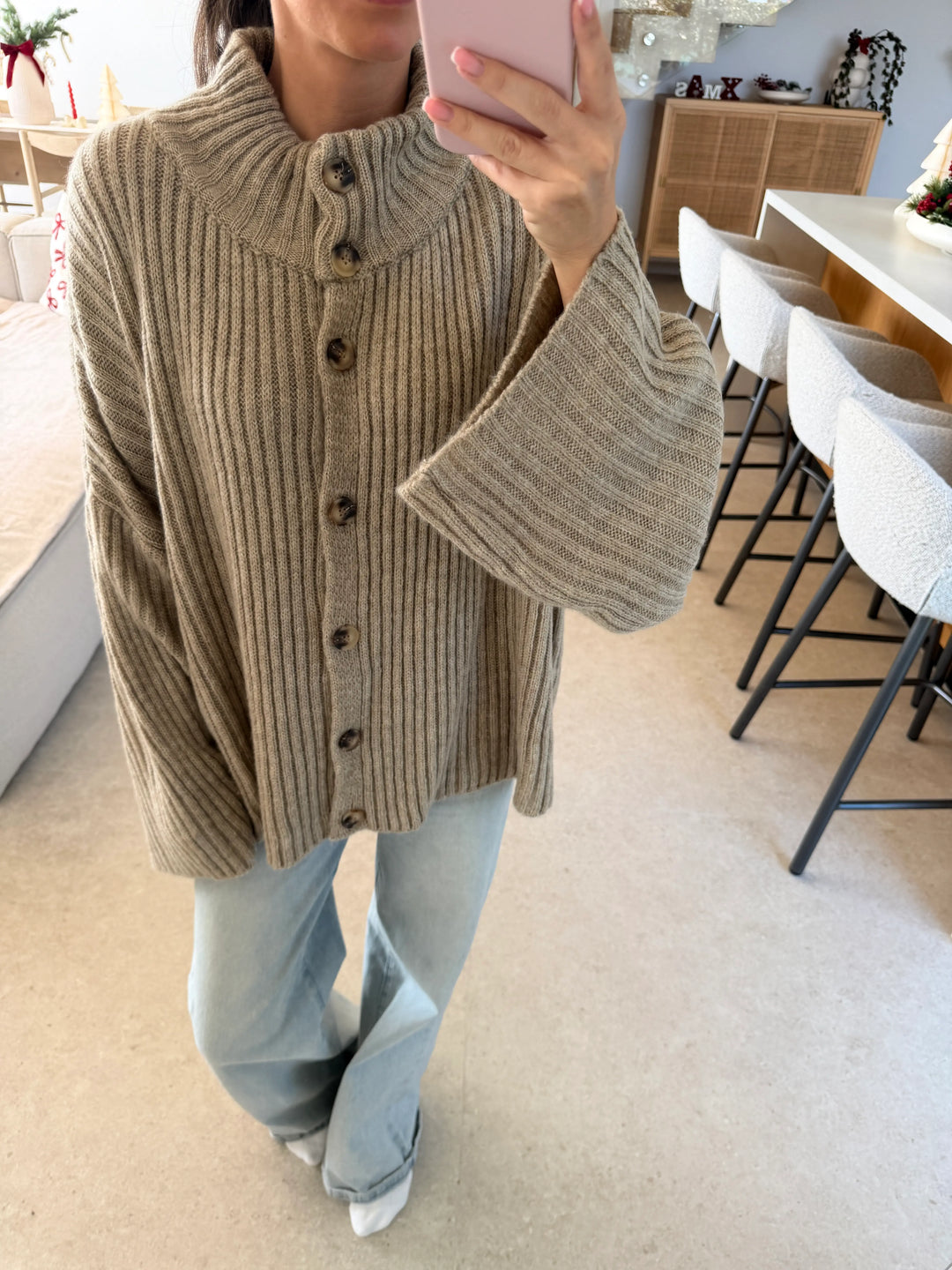 Maglione oversize a coste – Beige