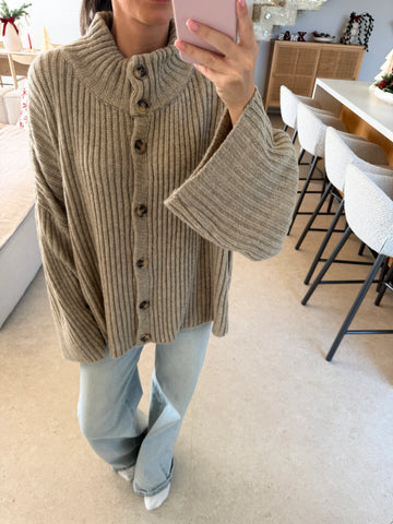 Maglione oversize a coste – Beige