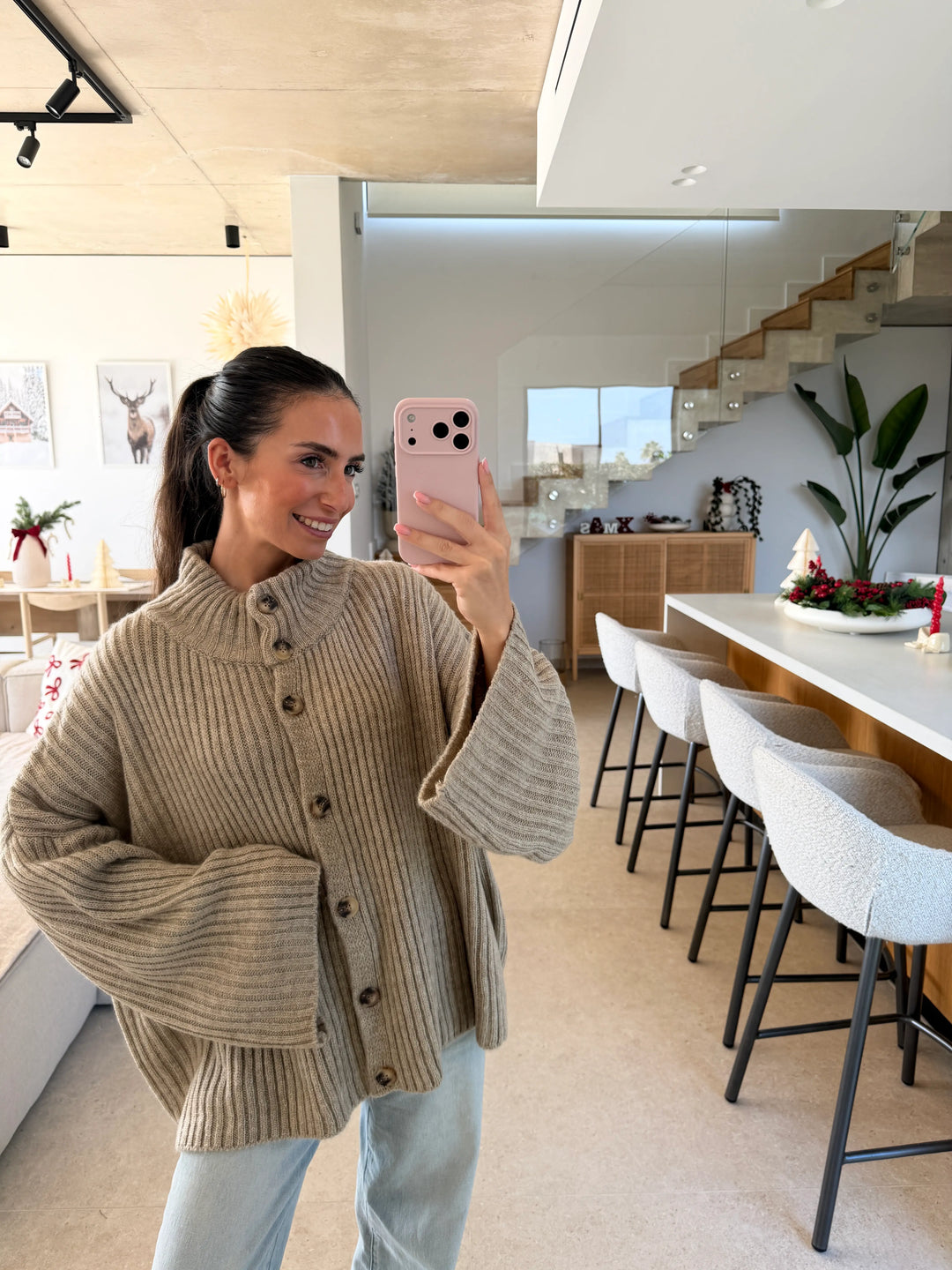 Maglione oversize a coste – Beige