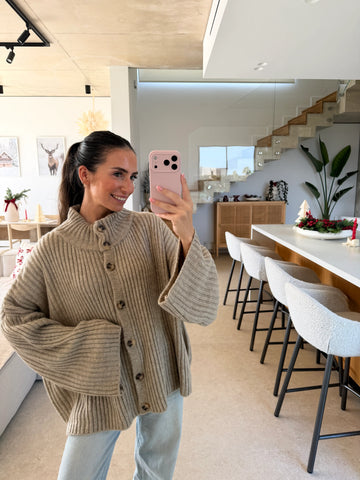 Maglione oversize a coste – Beige