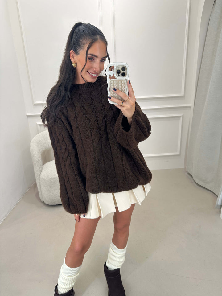 Zopfmuster Pullover Braun