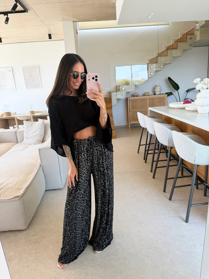 Leoprint Jersey Stoffhose – Anthrazit