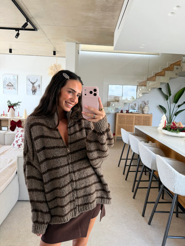 Gilet zippé rayé – Marron