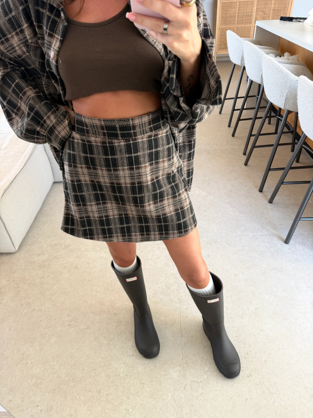 Plaid Skort – Brown/Beige