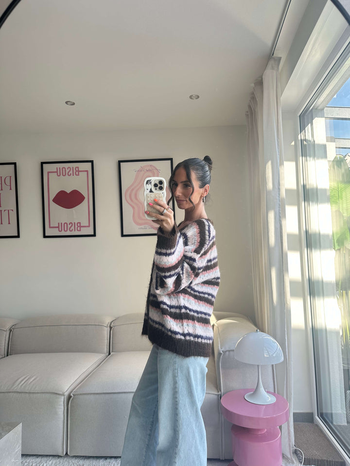 Striped Cardigan Braun-Pink