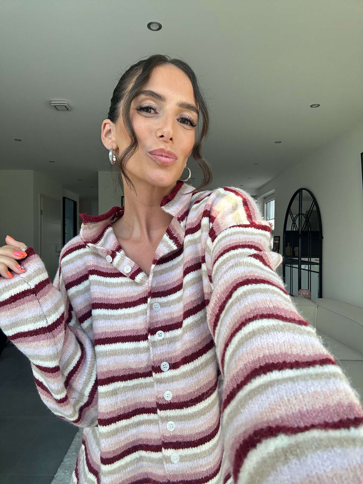 Gestreifter Cardigan in Rot-Rosa