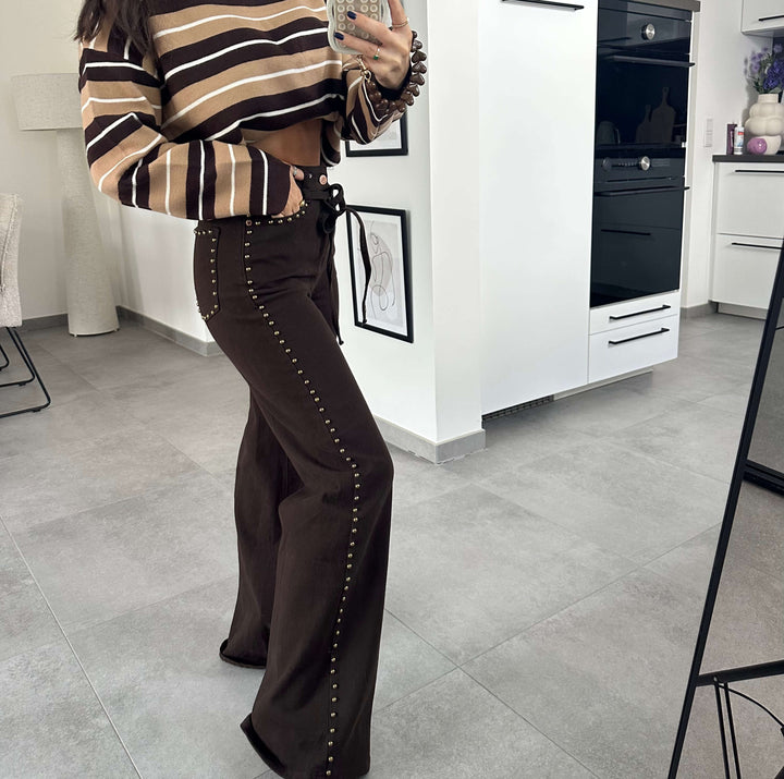Wide Leg Hose mit Nieten – Braun