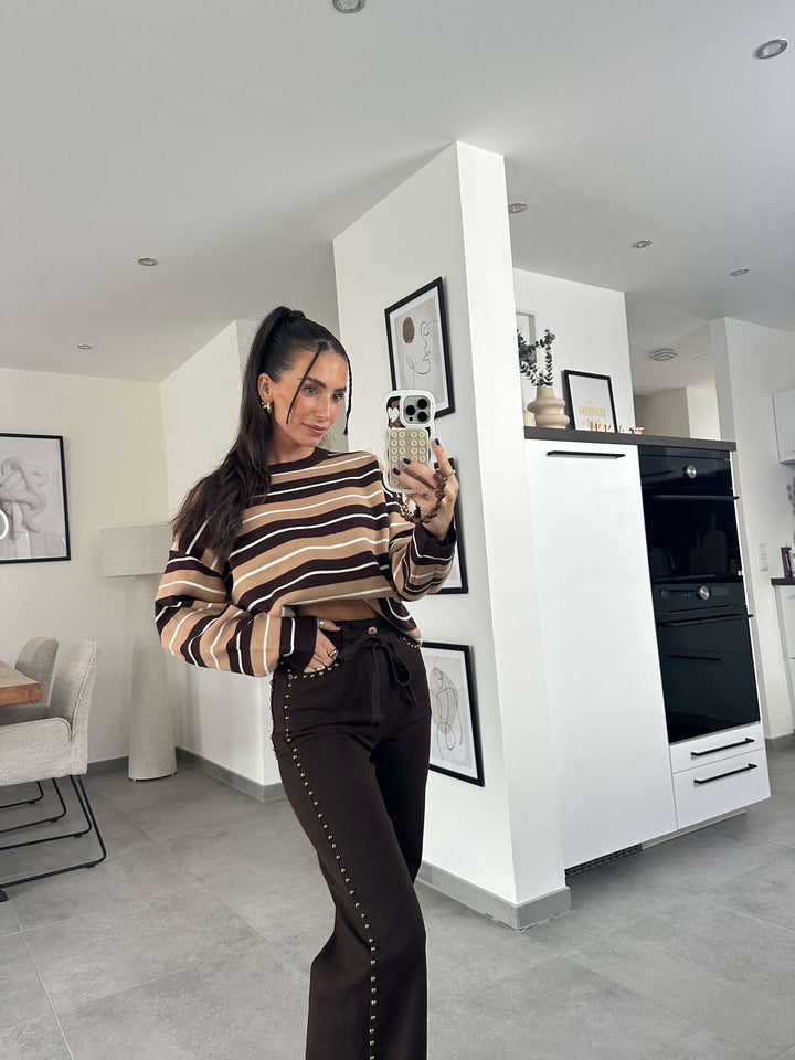 Gestreifter Pullover in Braun-Beige – Retro-Look