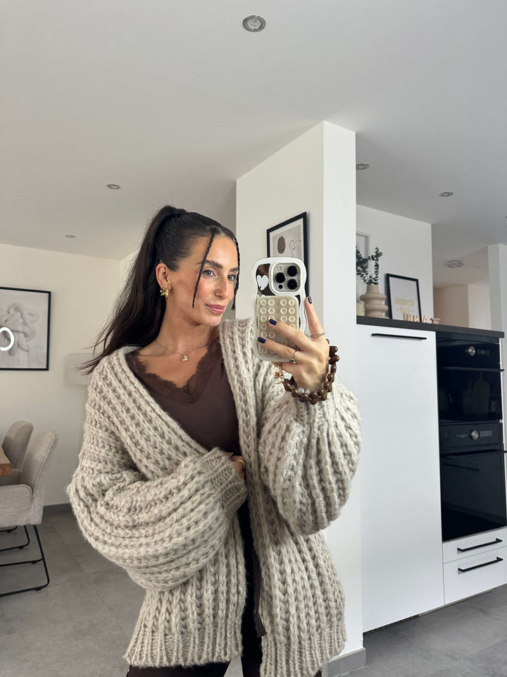 Strickcardigan in Beige – Grob gestrickt & gemütlich