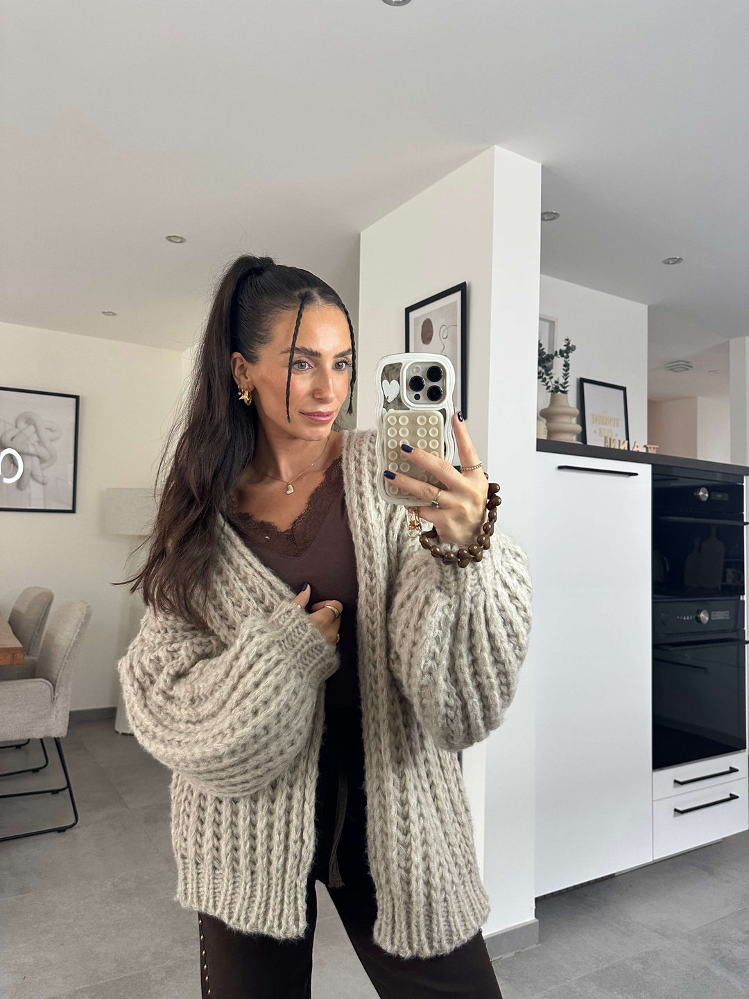 Strickcardigan in Beige – Grob gestrickt & gemütlich