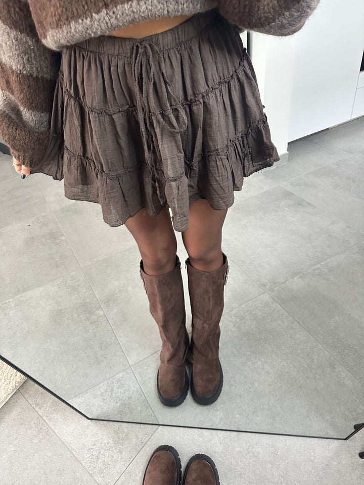Hosenrock im Volant-Look – Braun